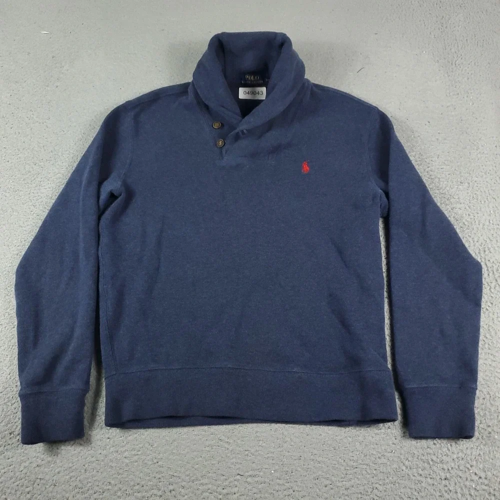 Ralph Lauren Sweater Mens Small Blue Pony Shawl Collar Pullover Sweatshirt